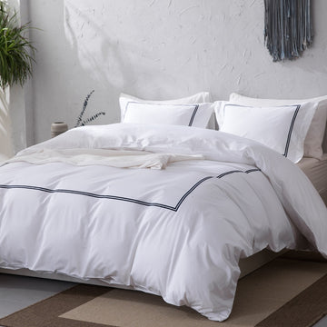 Cotton Sateen Hotel Collection Duvet Cover Set, 500 Thread Count, Double Rows of Satin Stitching