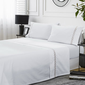Luxury 500TC Hotel Collection Cotton Sateen Embroidered Sheet Set – Deep Pocket 16", Soft, Breathable & Elegant Bedding