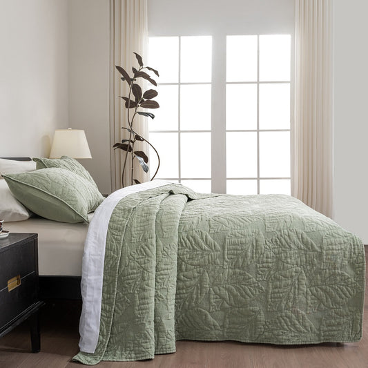 Stonewashed 3 Piece Cotton Bedspread Reversible Quilt Set