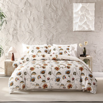 Floral Crewel Embroidery Duvet Cover 3pcs Set