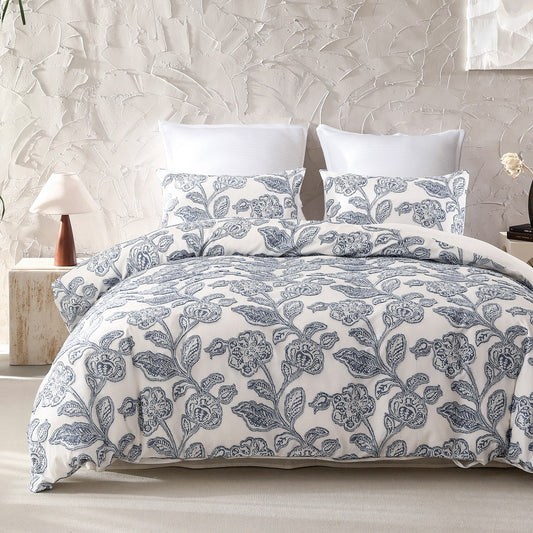 Wholinens 3-piece Luxury Floral Clipped Jacquard Duvet Cover Set
