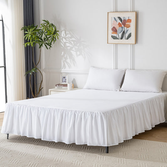 Hotel Style Bed Skirt, 16" Free Fall Pleats, Crisp White Poly Cotton Drop, Queen/King