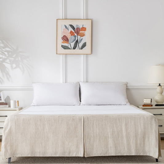 16" Box Pleat Bed Skirt, Full Coverage, Linen Herringbone Finish, Twin/Full/Queen/King