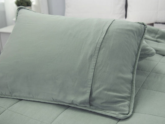 Linen Blend Box Stitch Quilt & Pillow Shams, Lofty Linen Coverlet Set