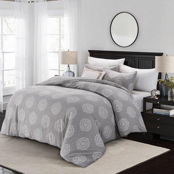 Linen Blend Duvet Cover 3Pcs Set With Crewel Embroidery
