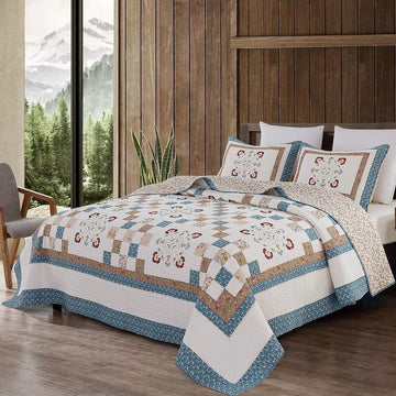 353Piece Cotton Patchwork Quilt Set with Embroidery, Farmhouse Bedding