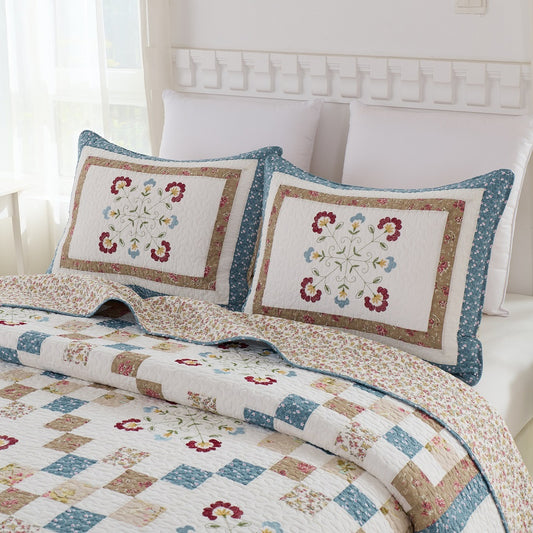 353Piece Cotton Patchwork Quilt Set with Embroidery, Farmhouse Bedding