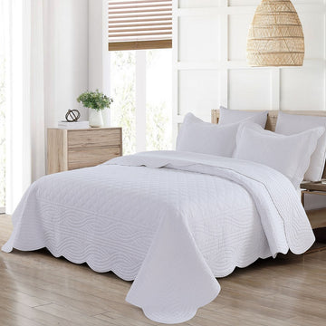 Luxury Washed Cotton Scalloped Edge Quilt Set for Cozy Bedrooms