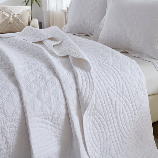 Luxury Washed Cotton Scalloped Edge Quilt Set for Cozy Bedrooms