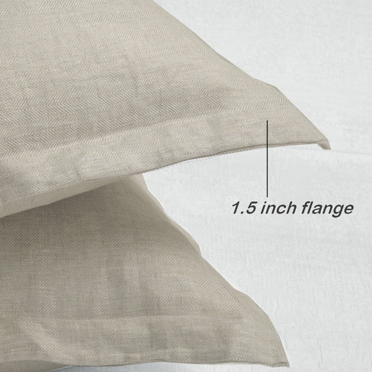 Stone Washed Linen European Shams 2pcs, Natural Herringbone