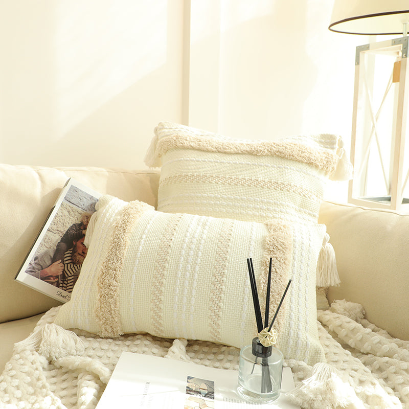 Hand Woven Cotton Blend Tufted Pillow Cover, With Tassels