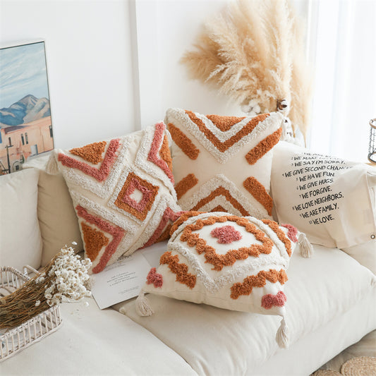 Boho Tufted Cotton Accent Pillow Cover With Tassels