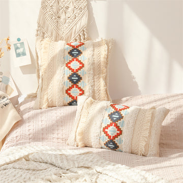 Boho Tufted Crewel Embroidery Cotton Accent Pillow Cover