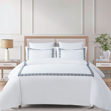 200TC Cotton Embroidered Duvet Cover Set – Soft Breathable, Minimalist Hotel Style (Queen/King)