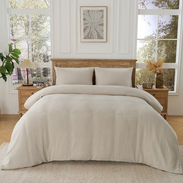 Linen Cotton Duvet Cover, Herringbone Textured