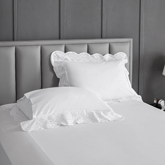 Embroidered Cotton Duvet Cover with Ruffled Edge