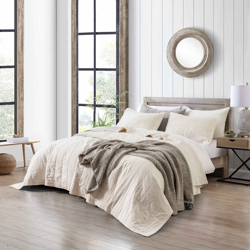 WHOLINENS Linen Blend Quilt & Pillow Shams, Stone Washed Lofty French Linen coverlet set