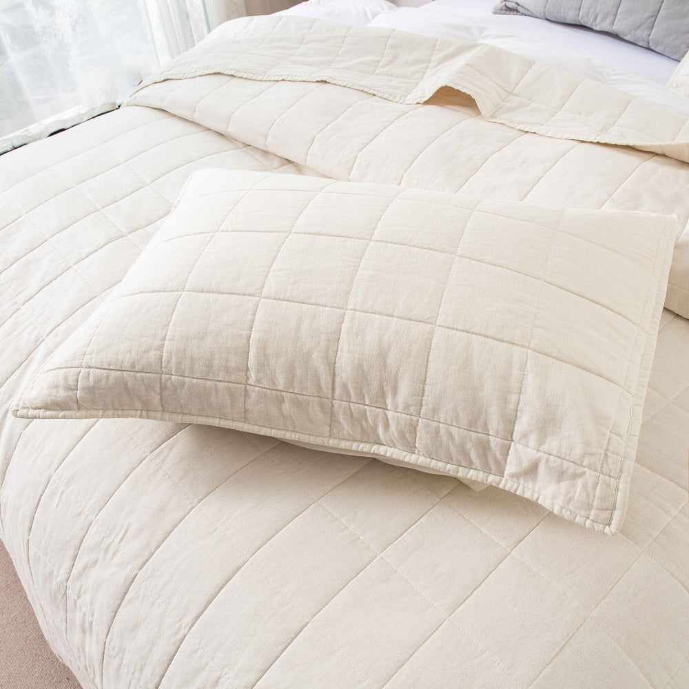 WHOLINENS Linen Blend Quilt & Pillow Shams, Stone Washed Lofty French Linen coverlet set