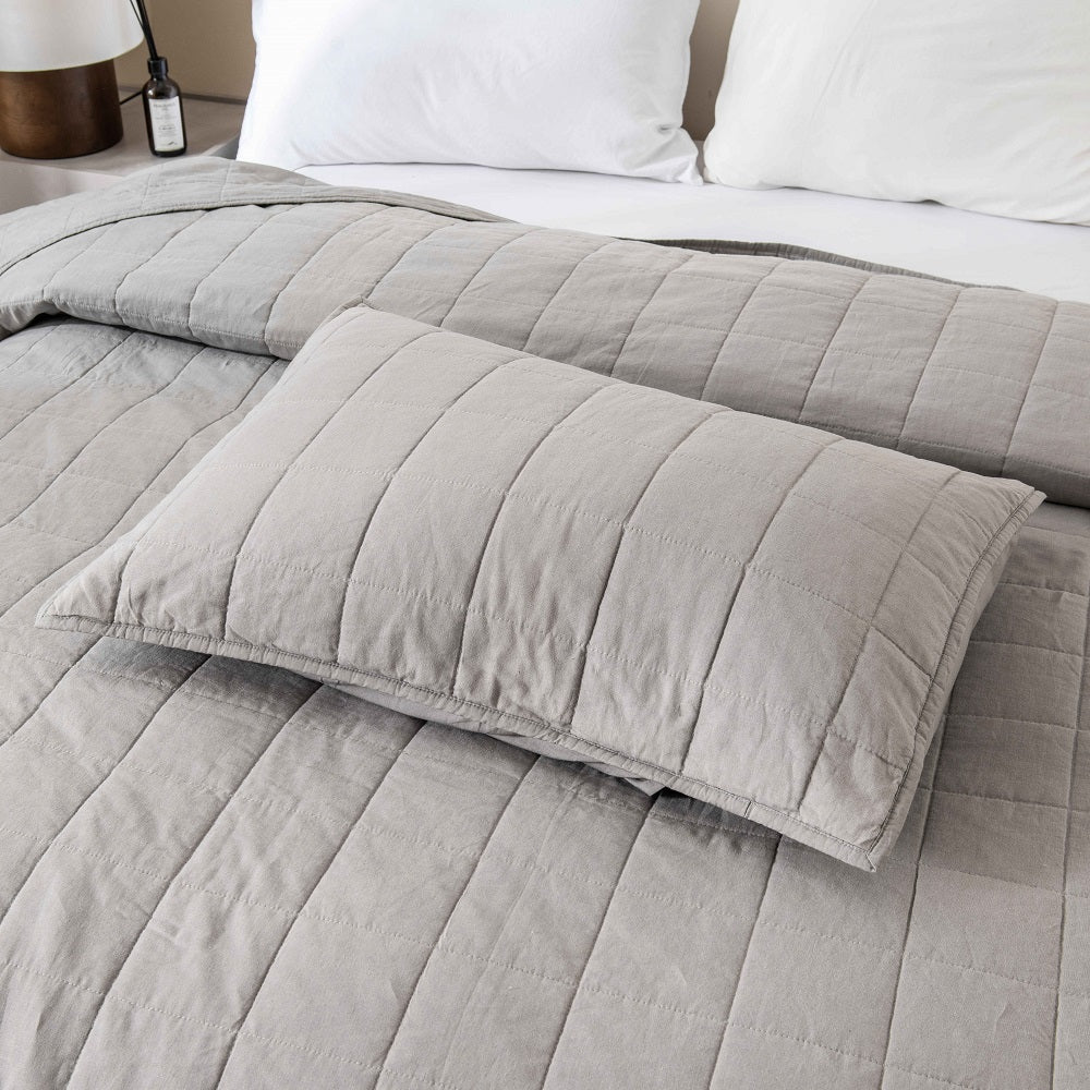 WHOLINENS Linen Blend Quilt & Pillow Shams, Stone Washed Lofty French Linen coverlet set