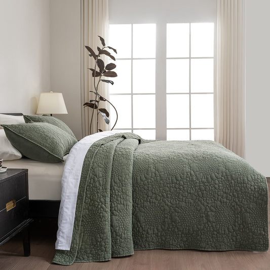 Stonewashed Cotton Floral Bedspread Reversible Quilt Set