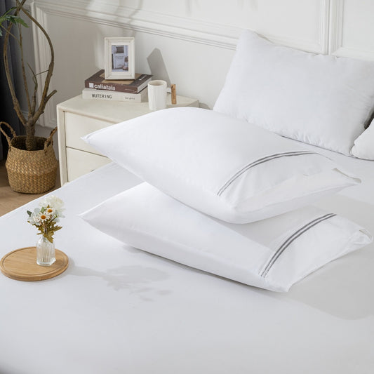 Luxury 400 Thread Count Cotton Sateen Pillowcases, Hotel Collection Double-Line Embroidery, 20x30" Standard, 2-Pack – Navy & Gray
