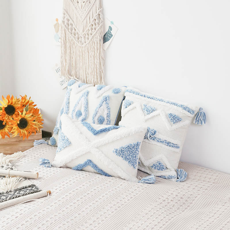 Boho Tufted Ikat Accent Pillow Cover With Tassels