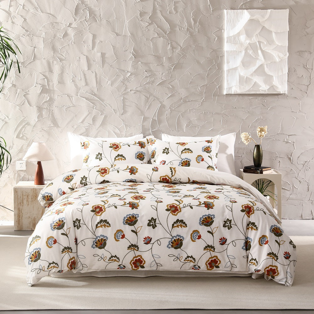 3-piece Luxury Floral Crewel Embroidery Duvet Cover Set