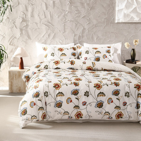 3-piece Luxury Floral Crewel Embroidery Duvet Cover Set