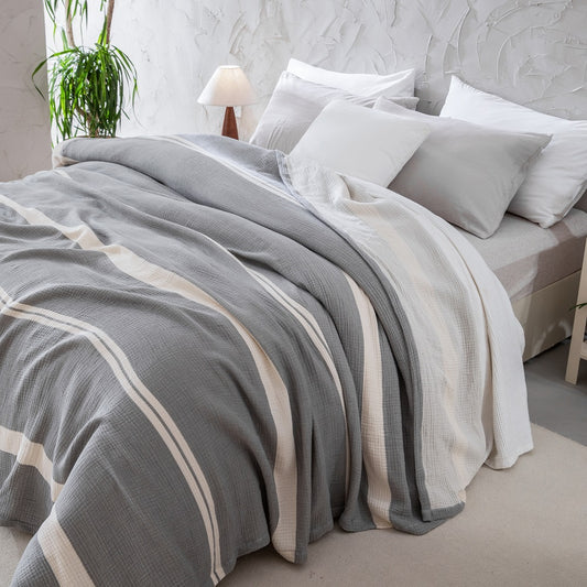 100% Cotton Muslin Blanket 4 Layers, Soft Bedspread, Cotton Muslin Bed Cover