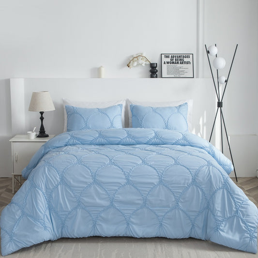 Soft Microfiber Comforter Set with Elastic-Stitch Quilting, White/Taupe/Blue – Twin, Queen, King