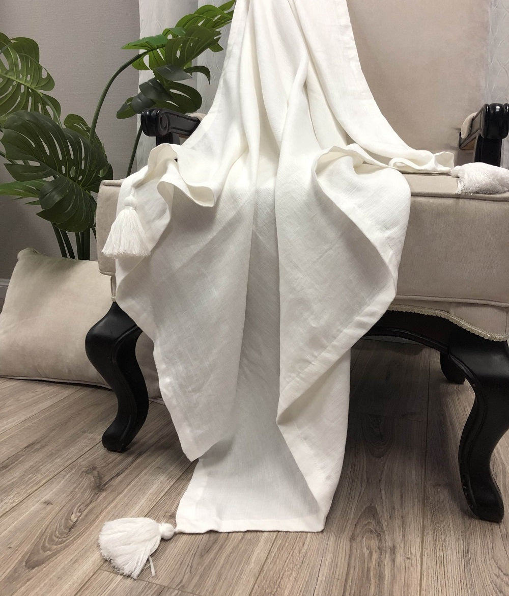 Double layer linen Throw Blanket, Ivory