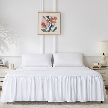 Hotel Style Bed Skirt, 16" Free Fall Pleats, Crisp White Poly Cotton Drop, Queen/King