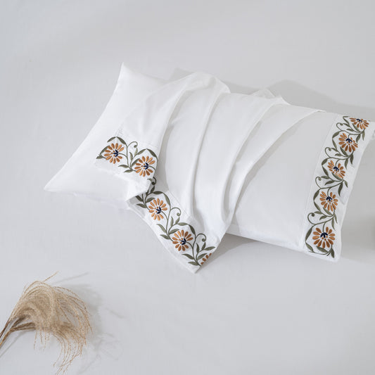 200 Thread Count Cotton Floral Embroidered Pillowcases, Cottage Style, 2-Pack, 20"x30" | Standard/Queen Size
