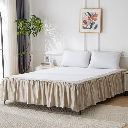 Linen Herringbone Bed Skirt, 16" Free Falling Pleat & Split Corners, Twin/Full/Queen/King