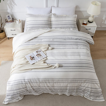 Linen Blend Duvet Cover Set, Stripe