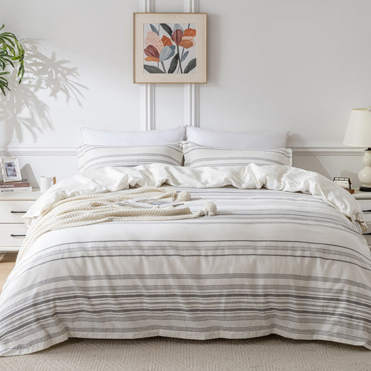 Linen Blend Duvet Cover Set, Stripe
