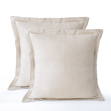 Stone Washed Linen European Shams 2pcs, Natural Herringbone