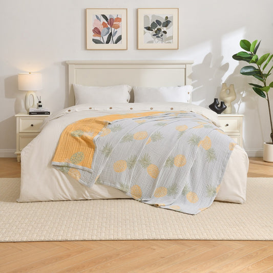 Vintage Cotton Muslin Throw Blanket, Reversible