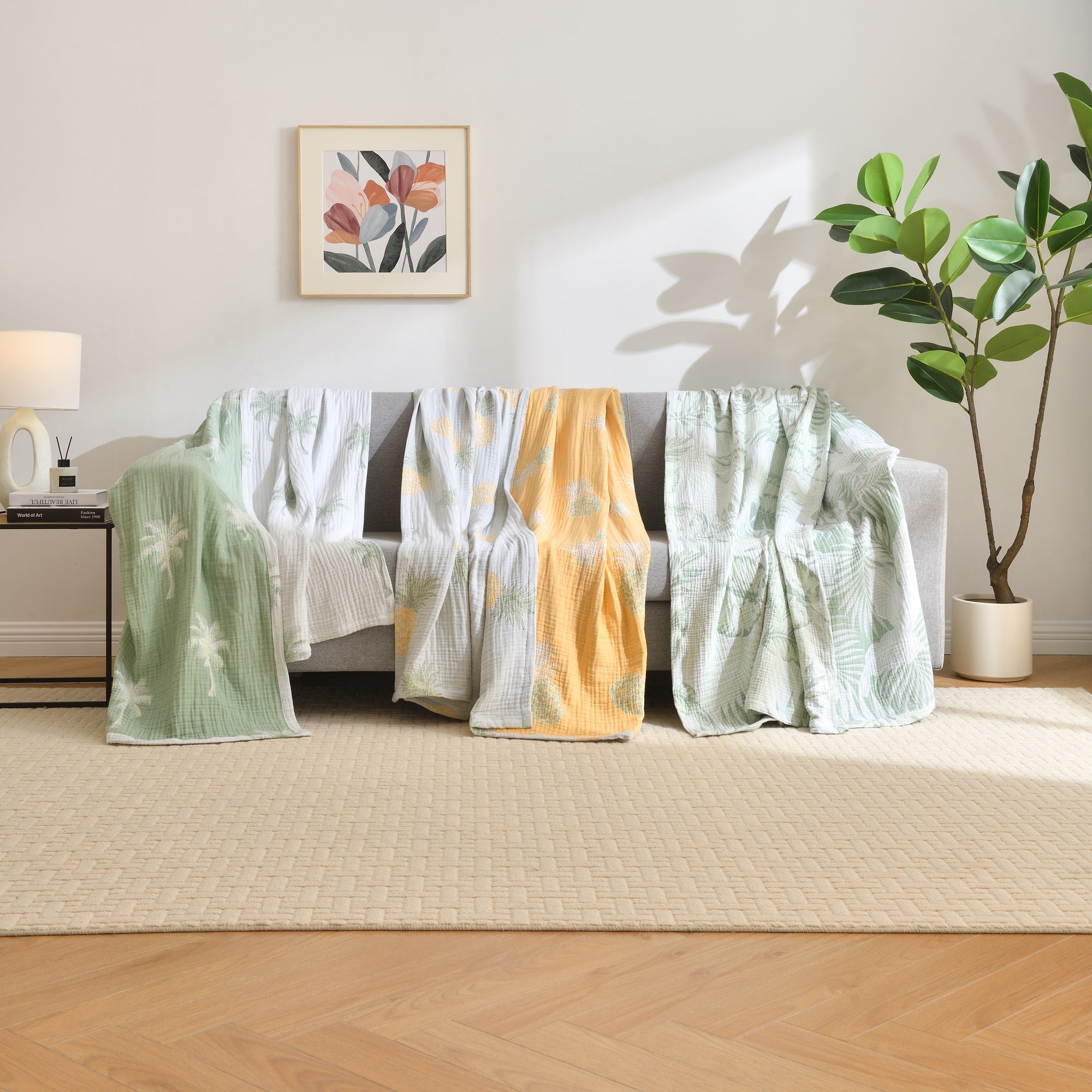 Vintage Cotton Muslin Throw Blanket, Reversible