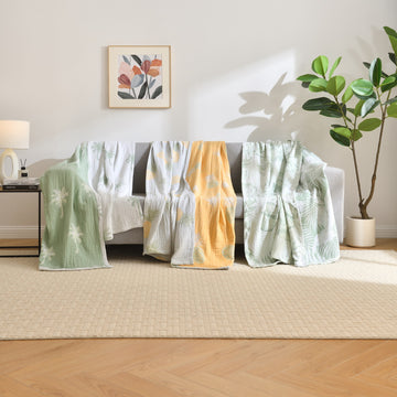 Vintage Cotton Muslin Throw Blanket, Reversible