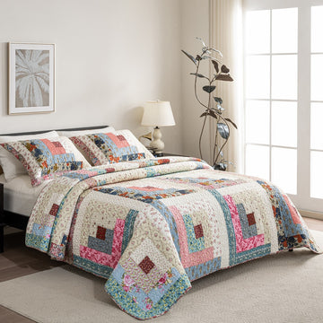 208Pcs Hand-Cut Real Patchwork Quilt Set, 100% All Cotton Reversible