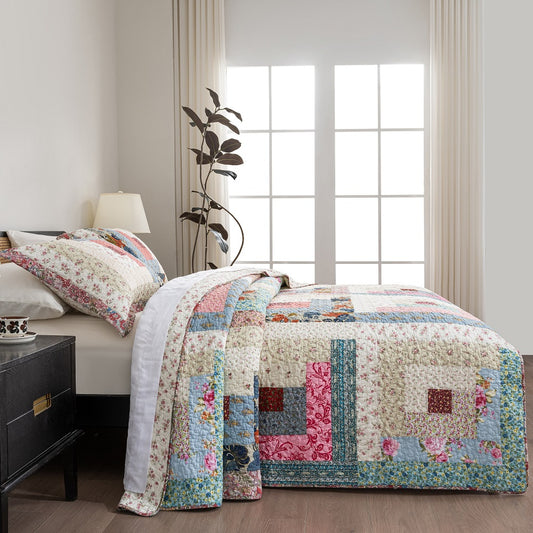 208Pcs Hand-Cut Real Patchwork Quilt Set, 100% All Cotton Reversible