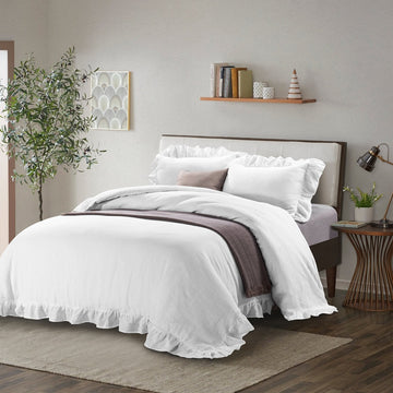 Wholelinens Linen Duvet Cover Set-Stone Washed Ruffle with Ties Closure - Wholelinens