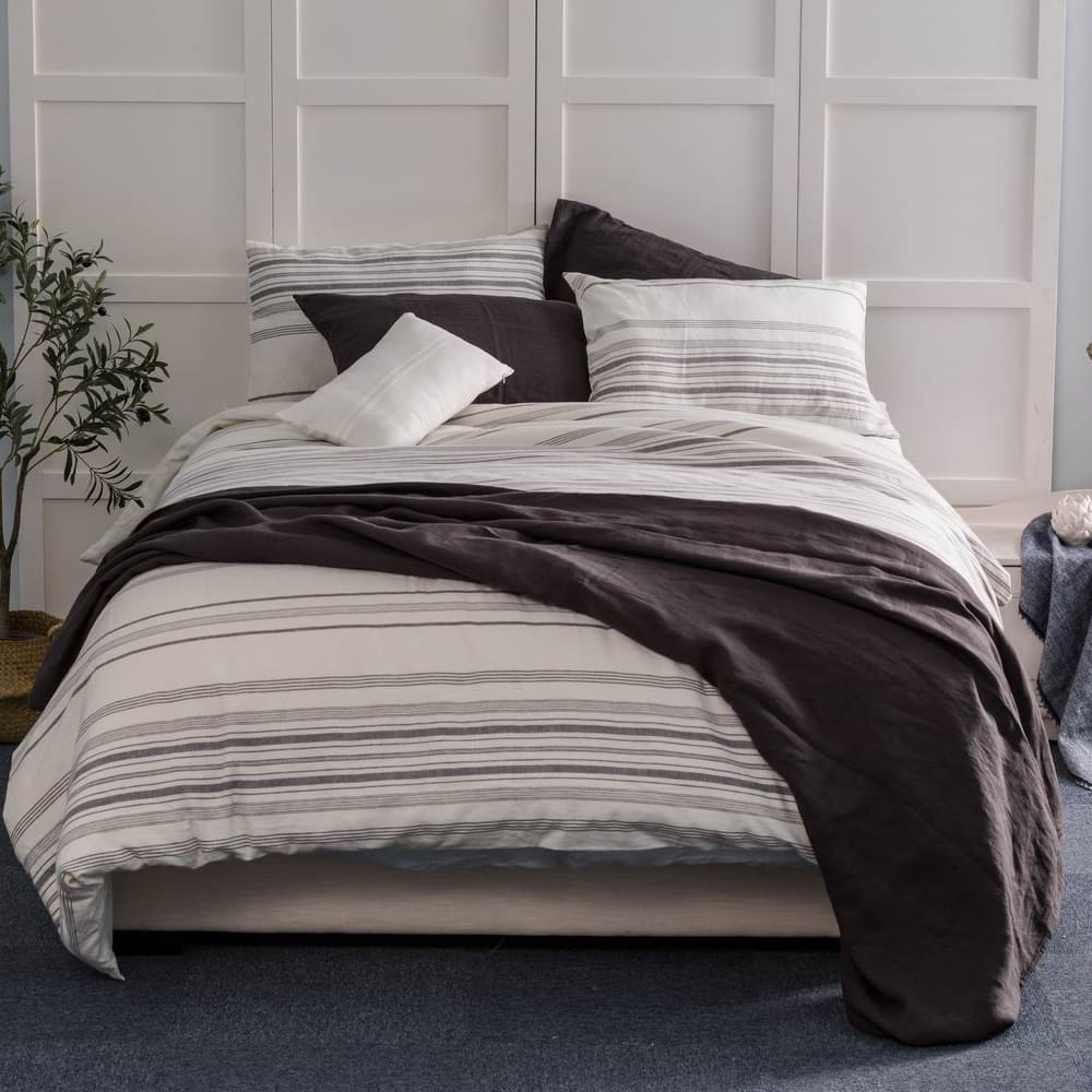 Wholelinens Linen Blend Duvet Cover Set- Washed Stripe - Wholelinens