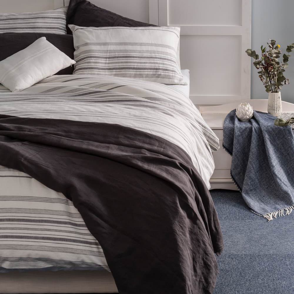 Wholelinens Linen Blend Duvet Cover Set- Washed Stripe - Wholelinens