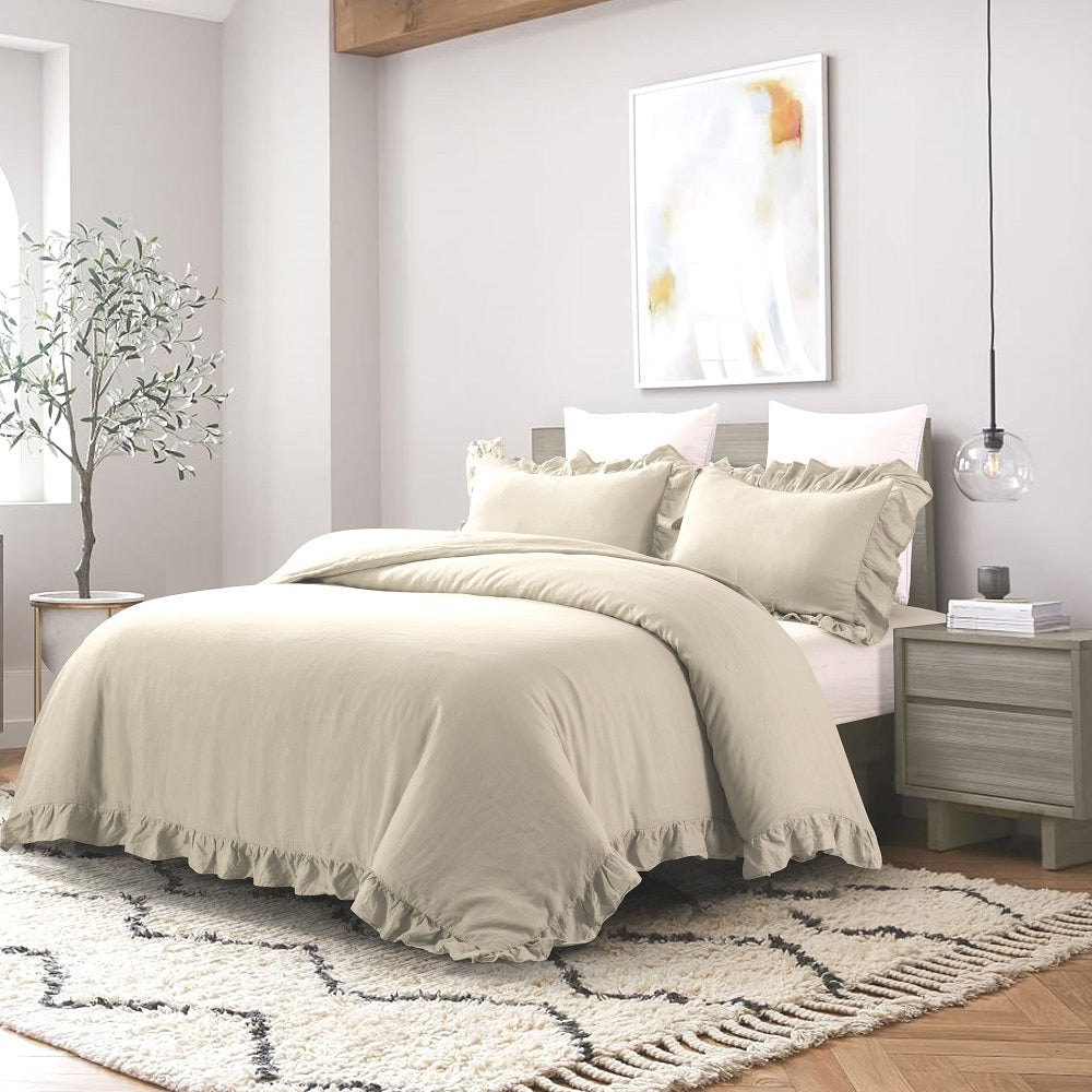 Wholelinens Linen Blend Duvet Cover Set-Stone Washed Ruffled - Wholelinens