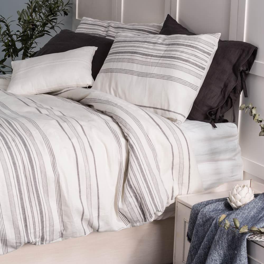 Wholelinens Linen Blend Duvet Cover Set- Washed Stripe - Wholelinens