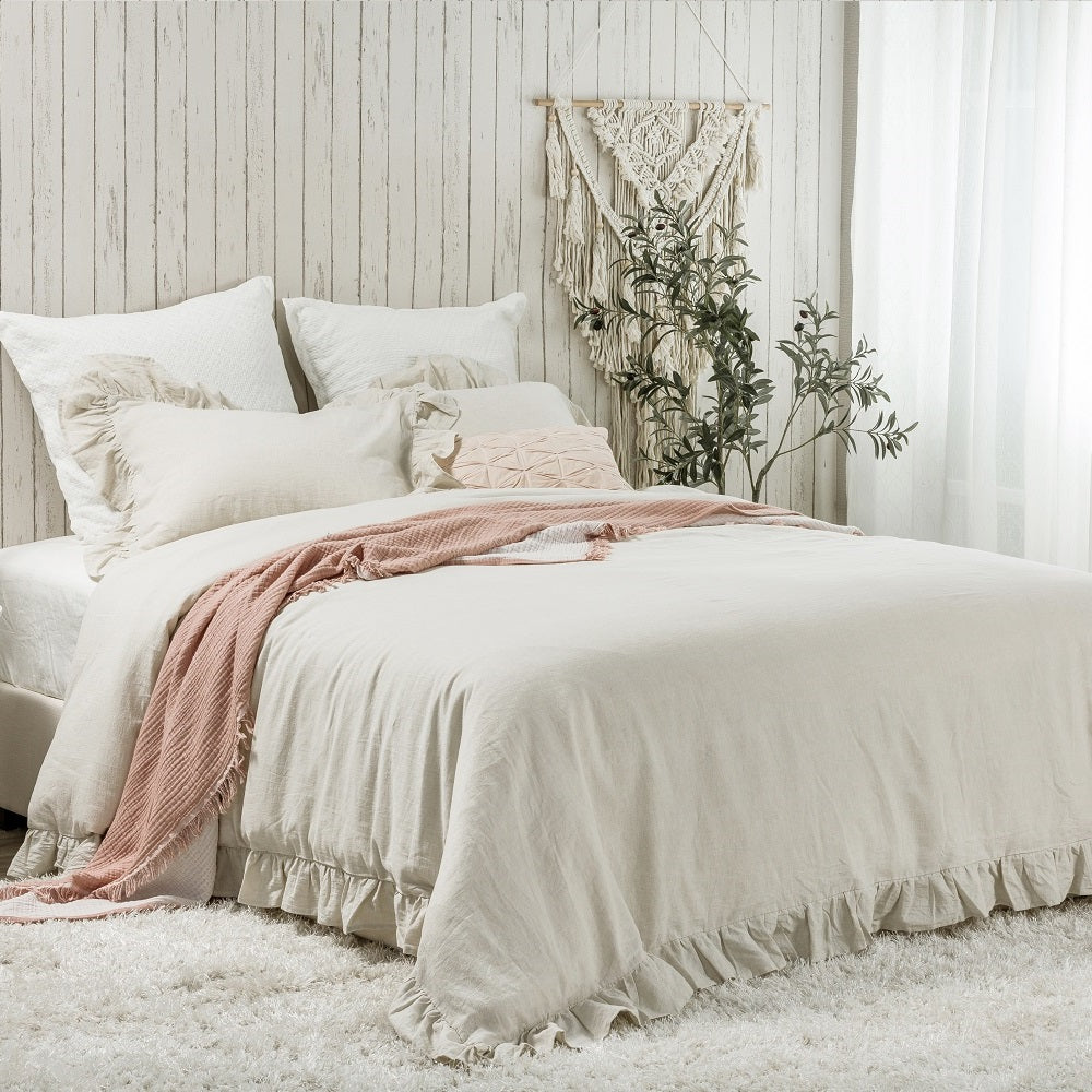 WHOLINENS Linen Blend Duvet Cover Set-Stone Washed Ruffled