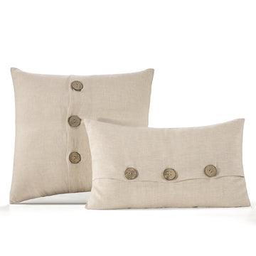 Wholelinens Stone Washed Linen Pillow Cover, Coconut Button, Natural - Wholelinens