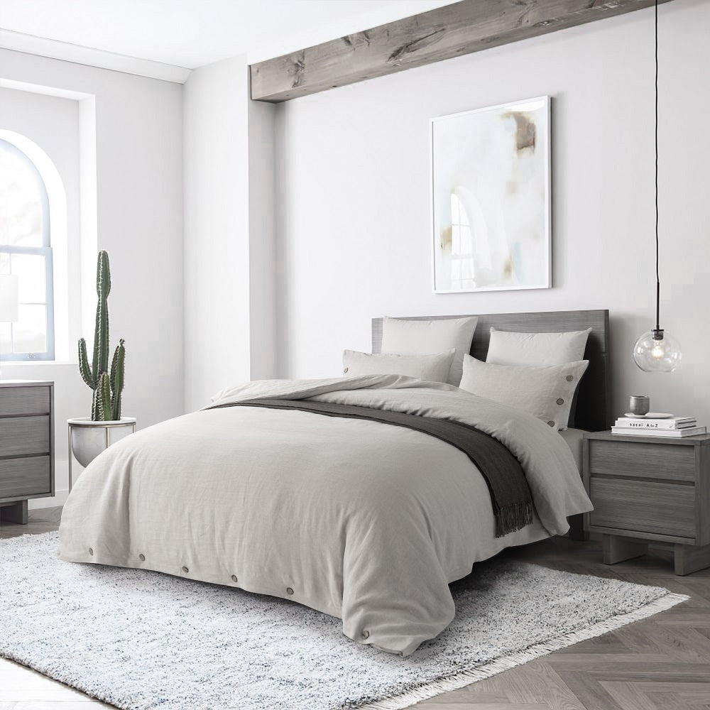 Wholelinens Linen Duvet Cover Set- Stone Washed, Coconut Shell Button Closure - Wholelinens